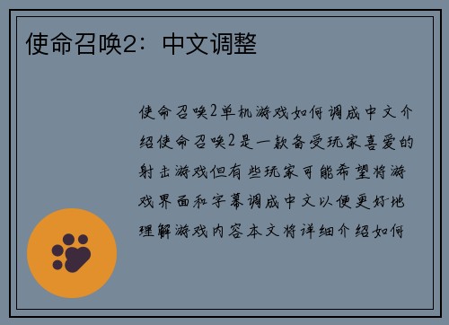使命召唤2：中文调整