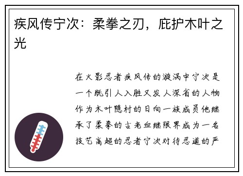 疾风传宁次：柔拳之刃，庇护木叶之光