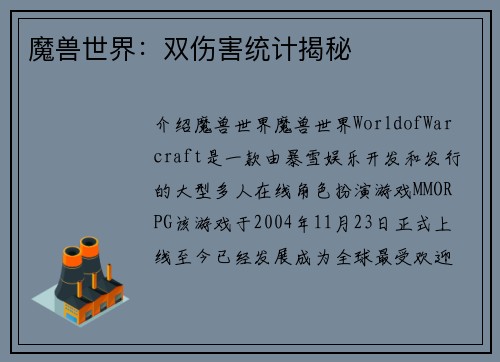 魔兽世界：双伤害统计揭秘